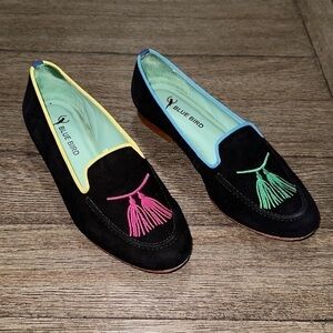 Blue Bird suede embroidered tassel loafers